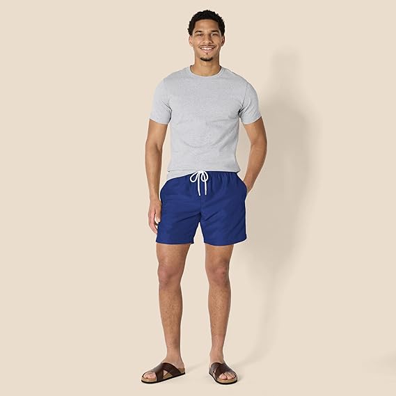 Amazon Essentials Men's Swim Trunks with Mesh Lining, Pockets, Drawstring Closure 