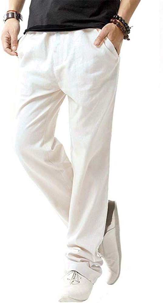 SIR7 Men's Linen Casual Lightweight Drawstrintg Elastic Waist Summer Beach Pants 