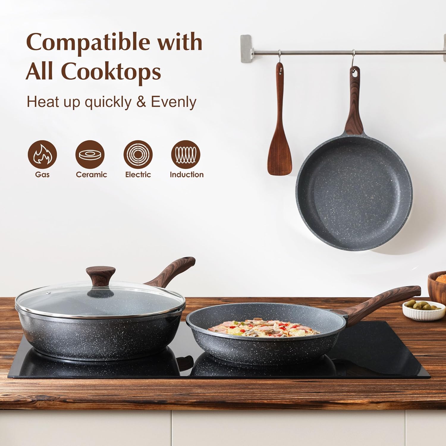 SENSARTE Nonstick Frying Pan Skillet, Swiss Granite Coating Omelette Pan, Healthy Stone Cookware Chef's Pan, PFOA Free (9.5 Inch)