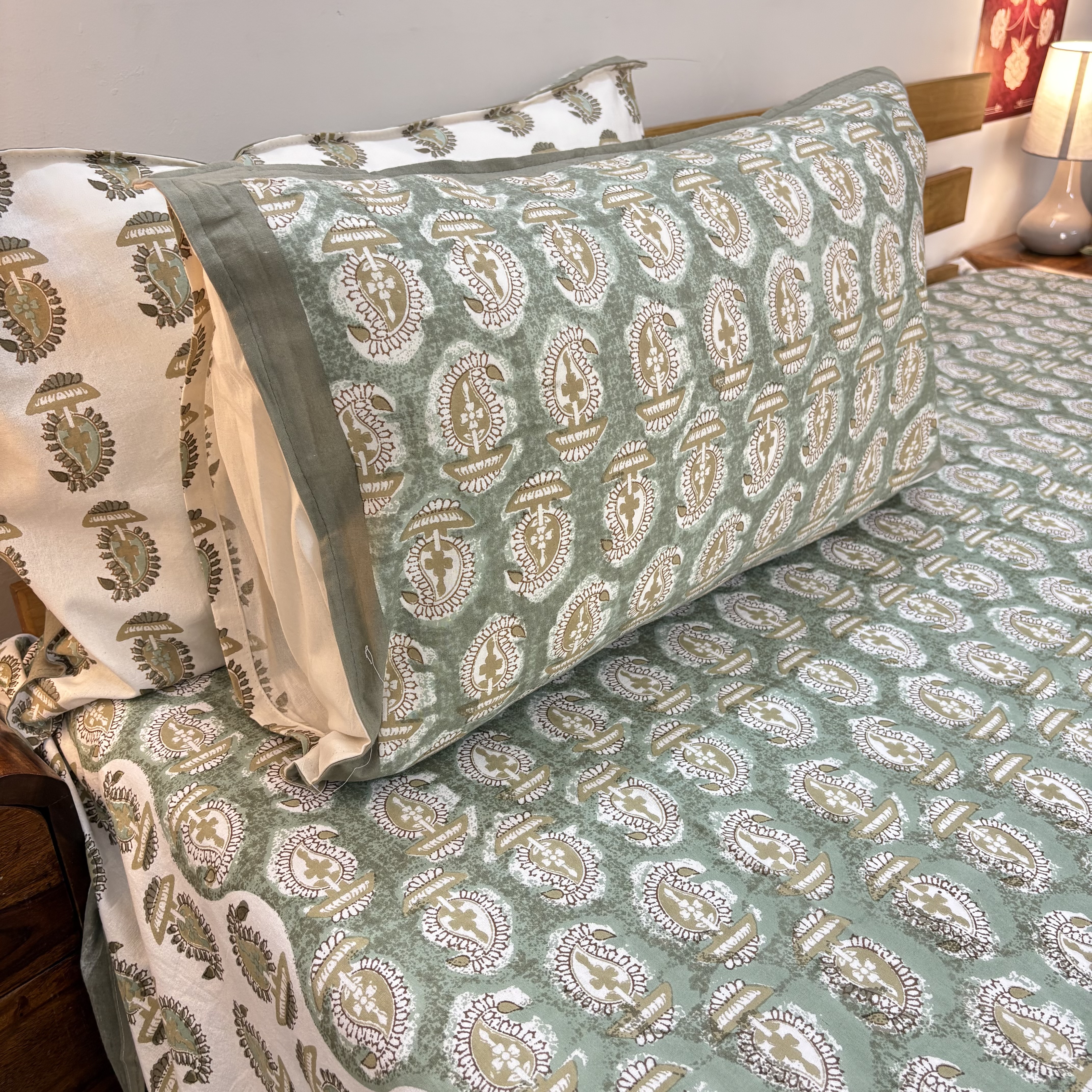 Green Printed Cotton Bed Sheet Set