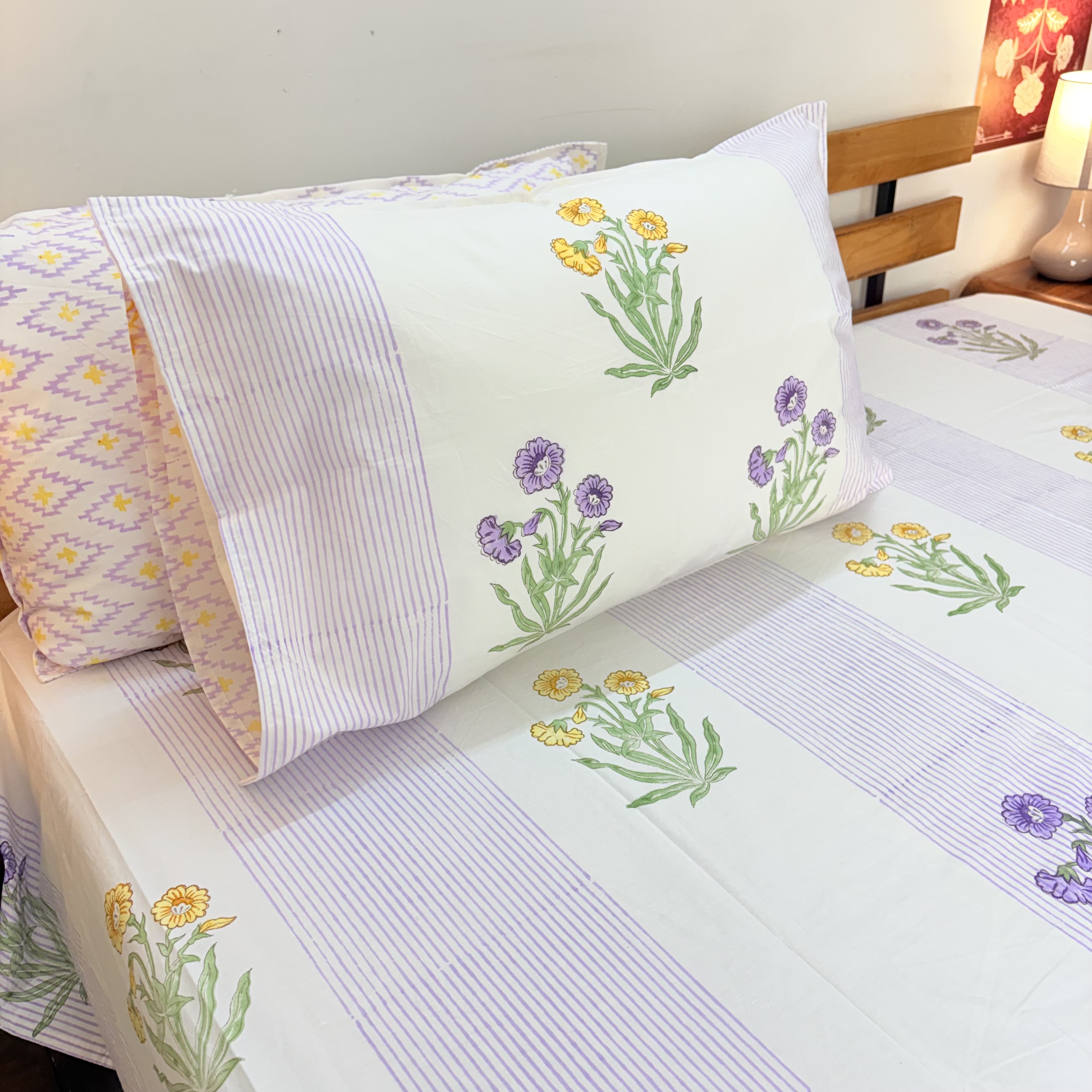 Percale Cotton Handblock Floral Bedsheet Set