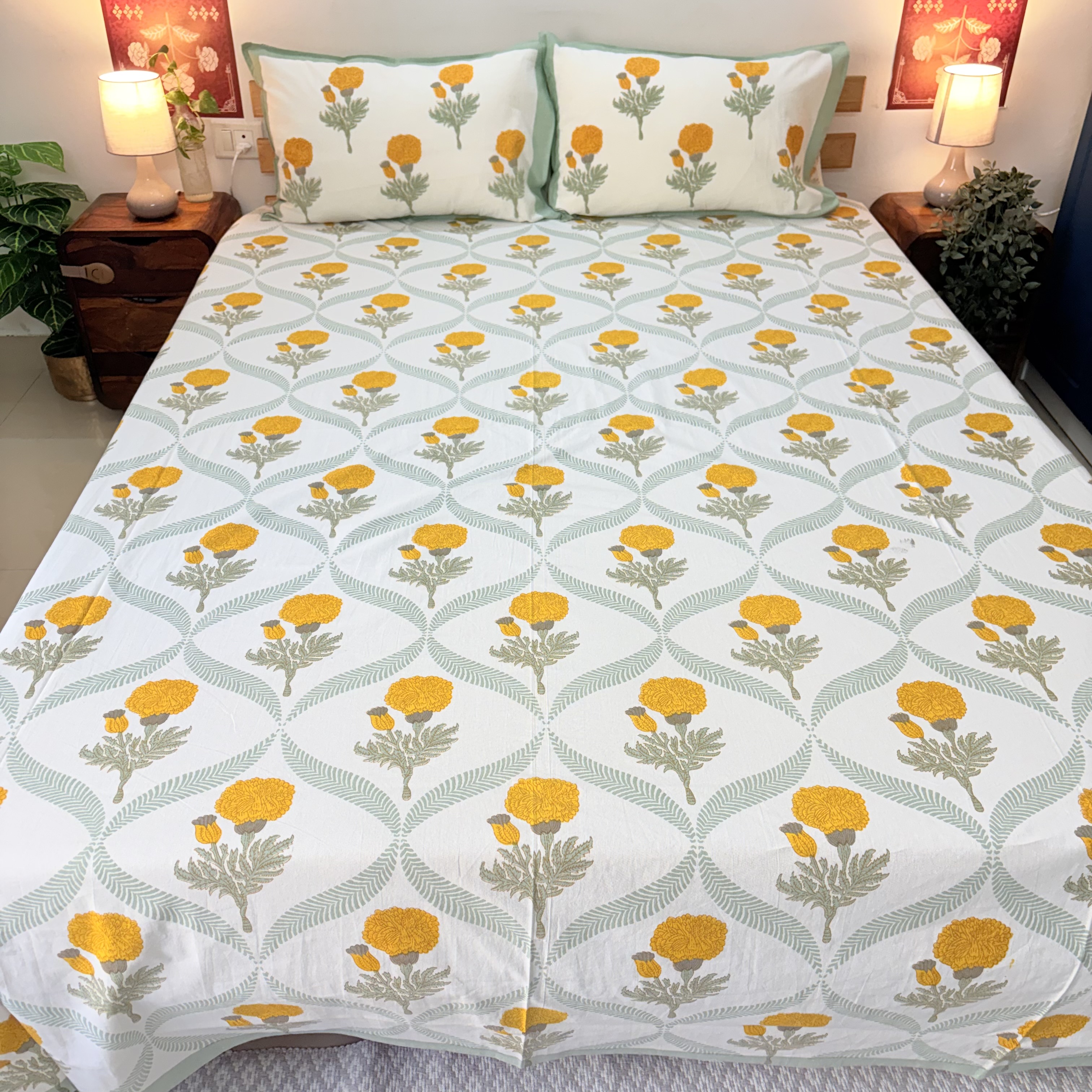 Marigold Floral Cotton Bedsheet Set