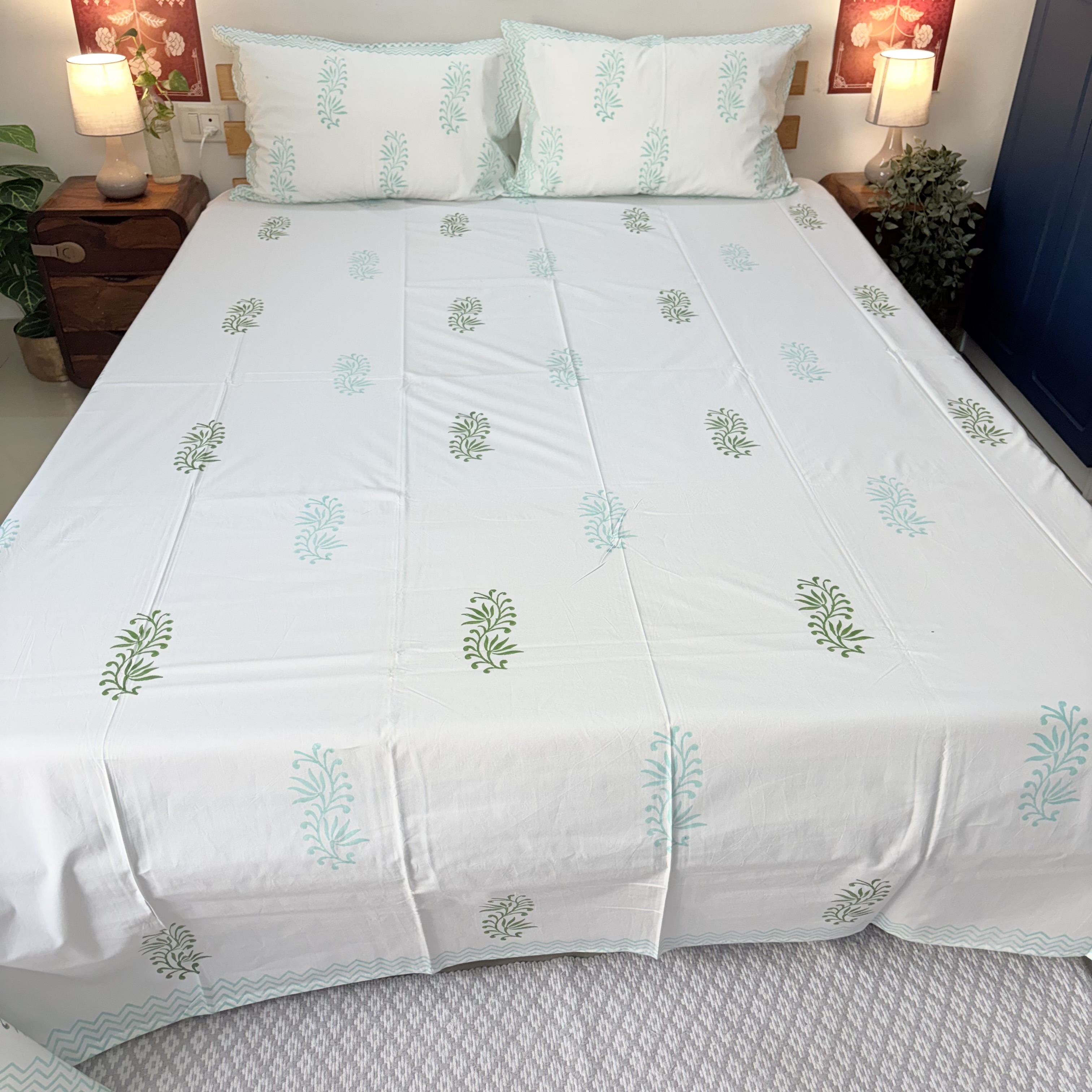 Percale Cotton Handblock Elegant Bedsheet Set
