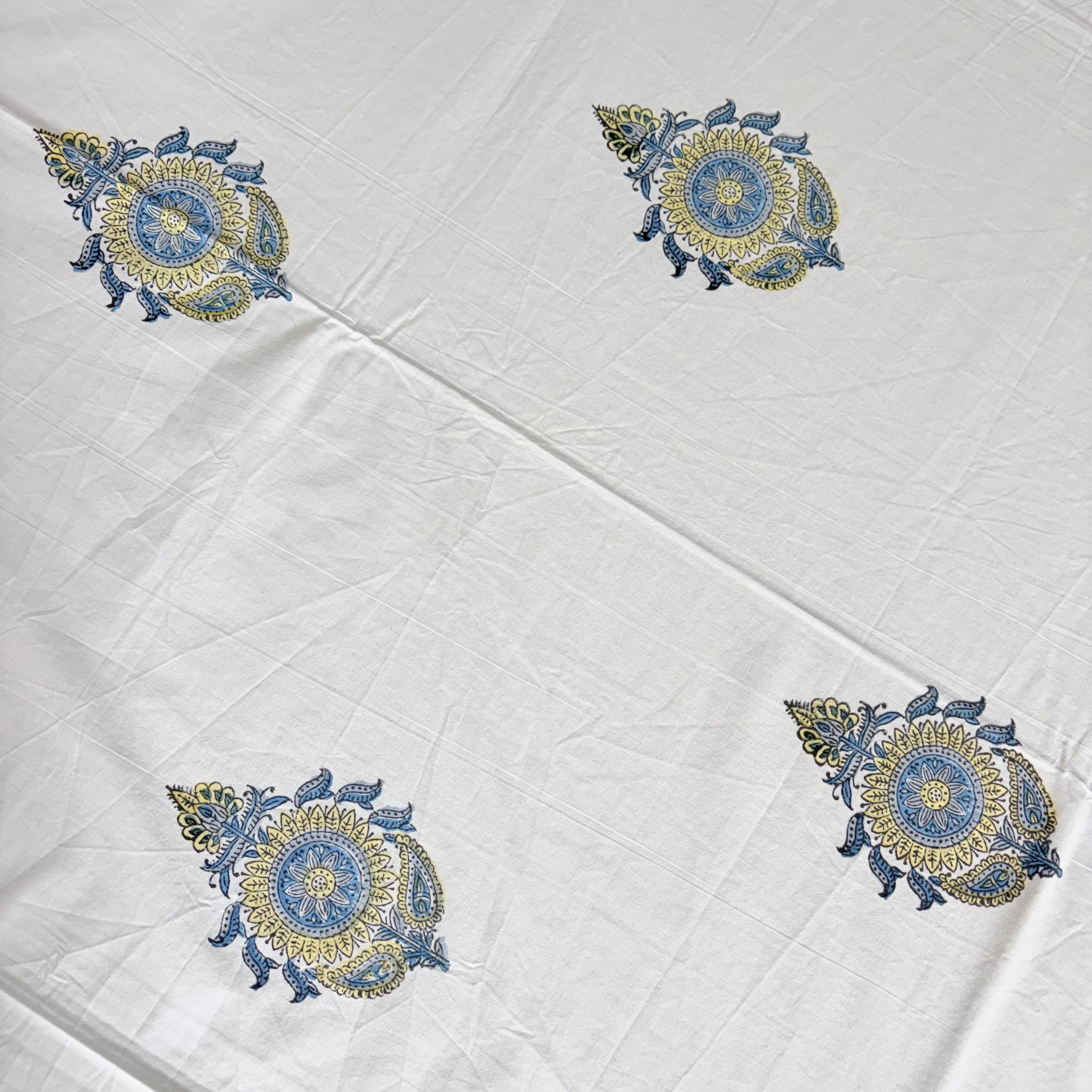 Percale Cotton Handblock Blue Bedsheet