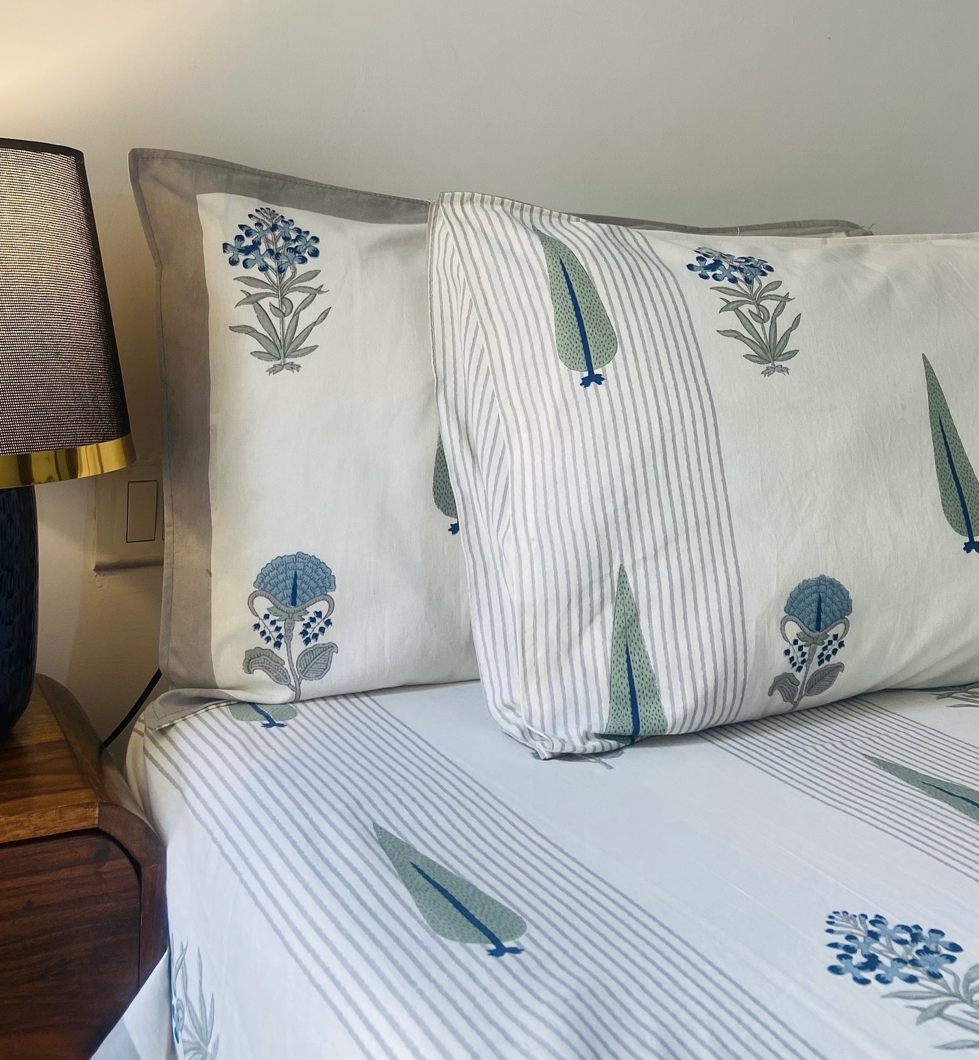 Blue Floral Embroidered Bedsheet Set