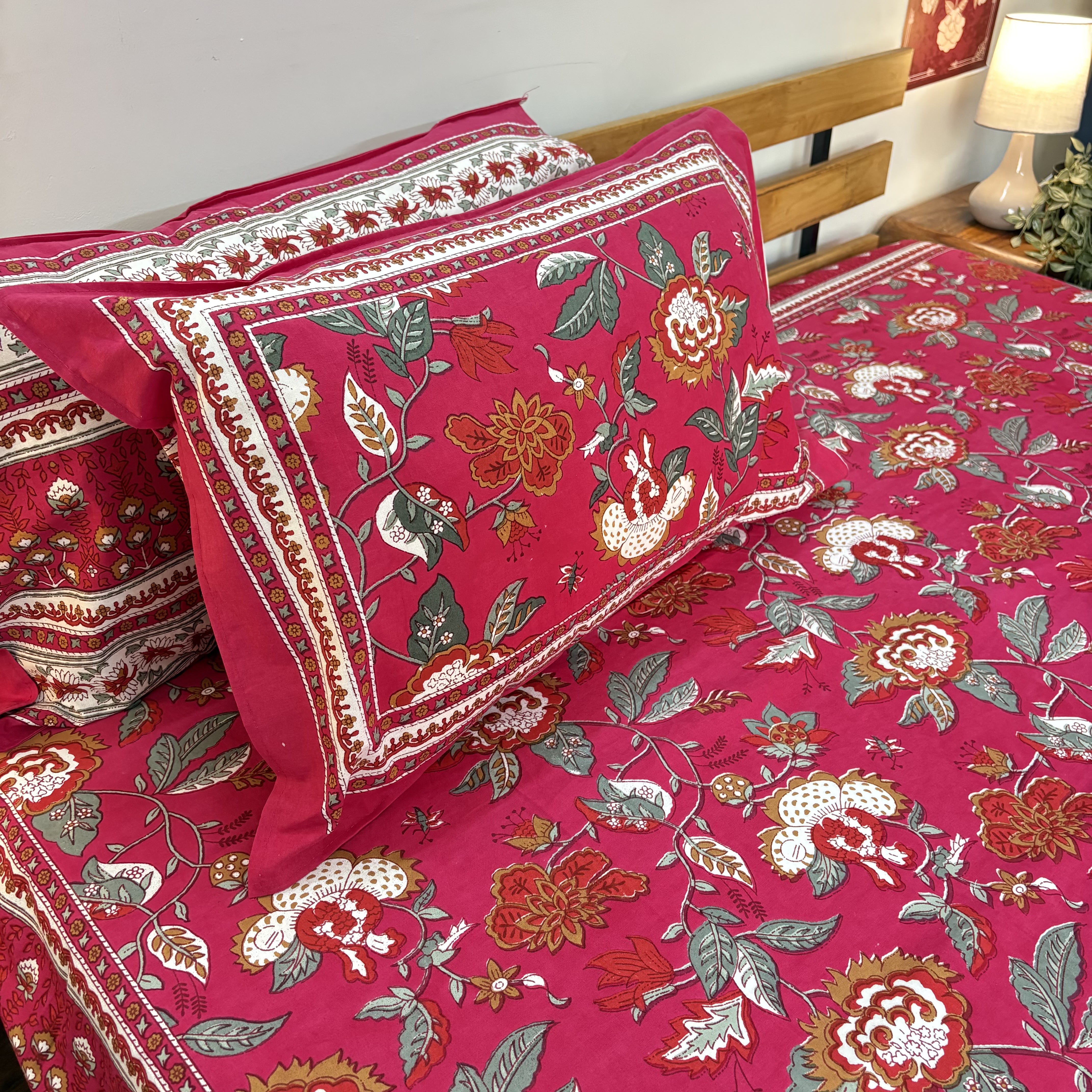 Red Floral Printed Bed Sheet Set
