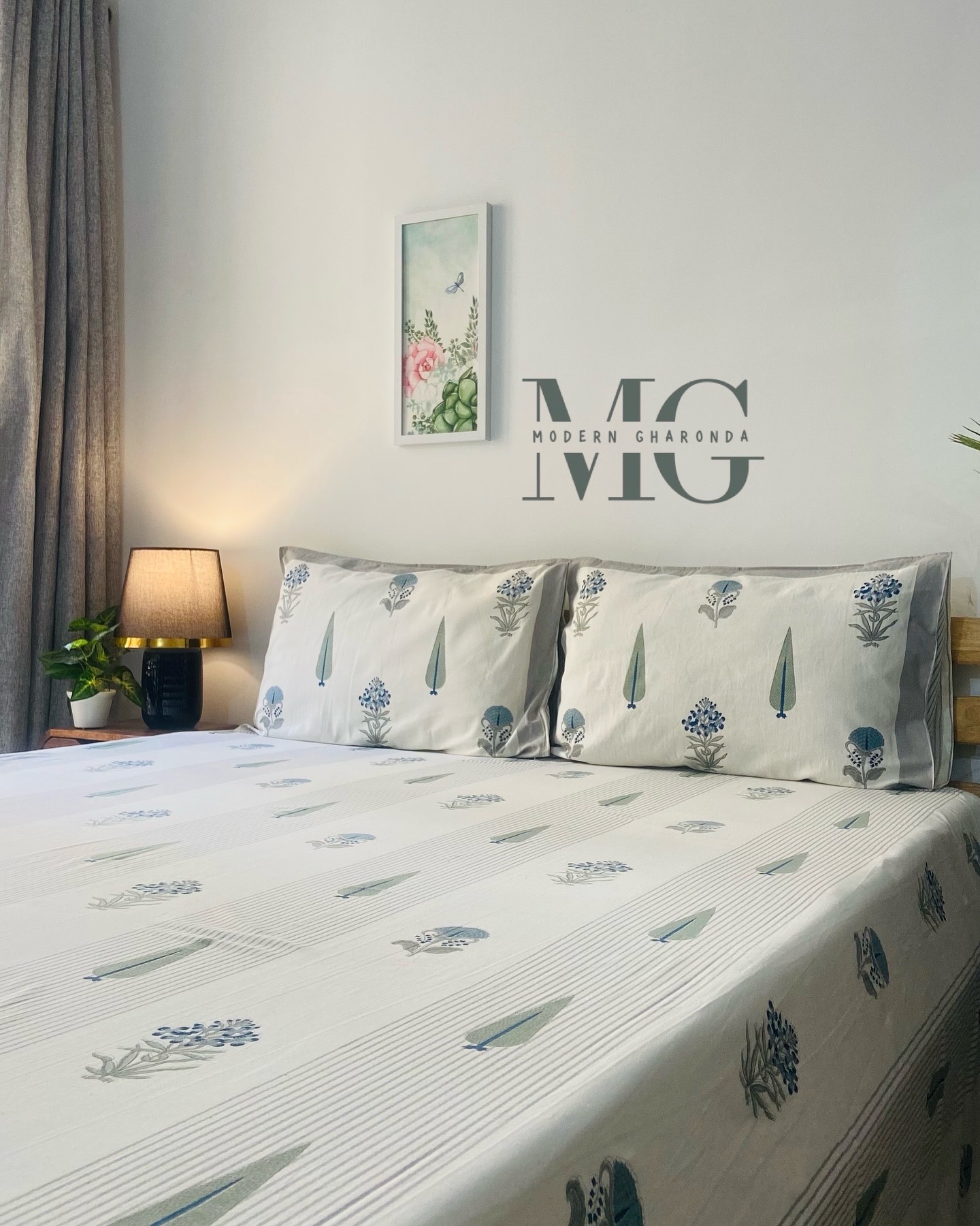 Blue Floral Embroidered Bedsheet Set
