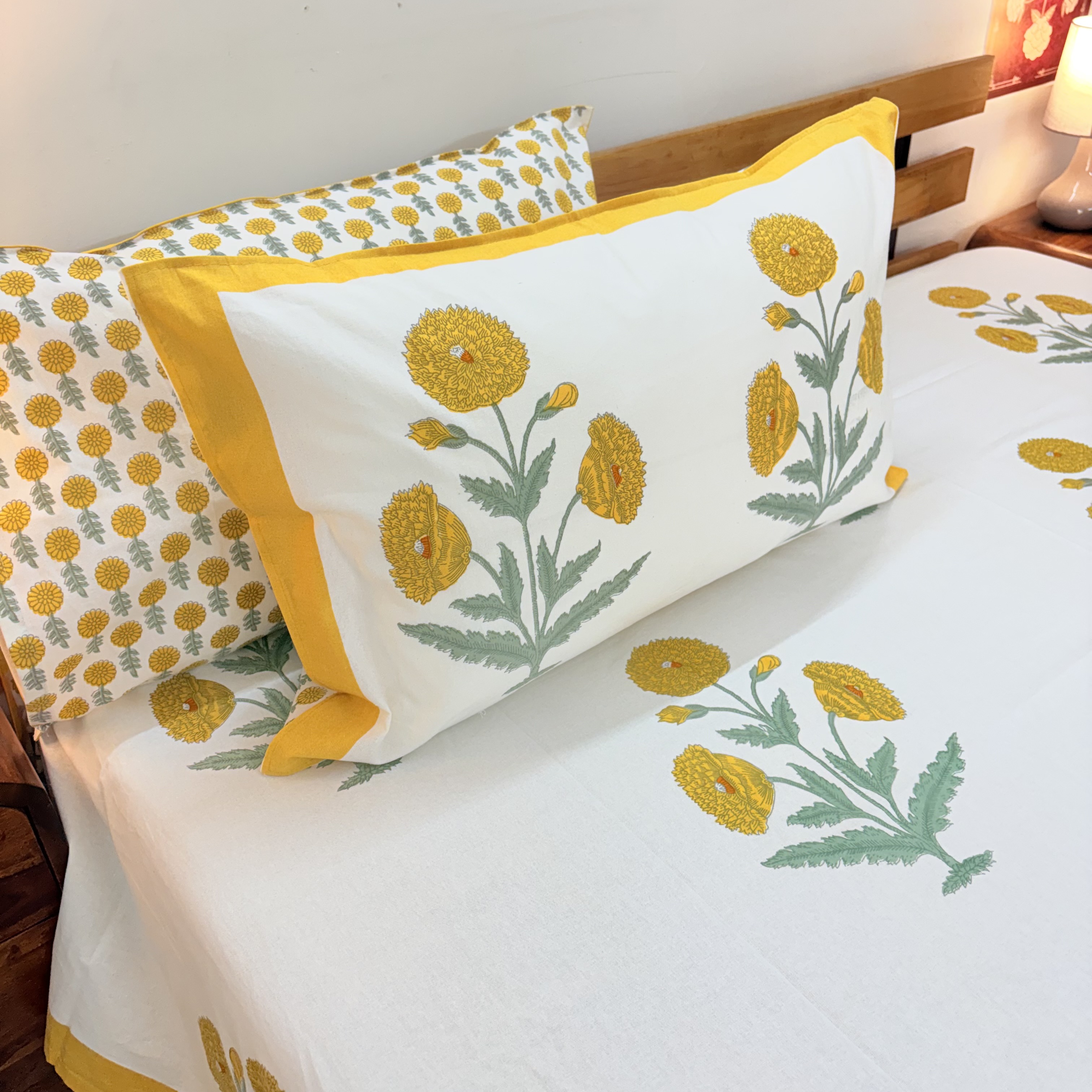 Yellow Floral Cotton Bedsheet Set
