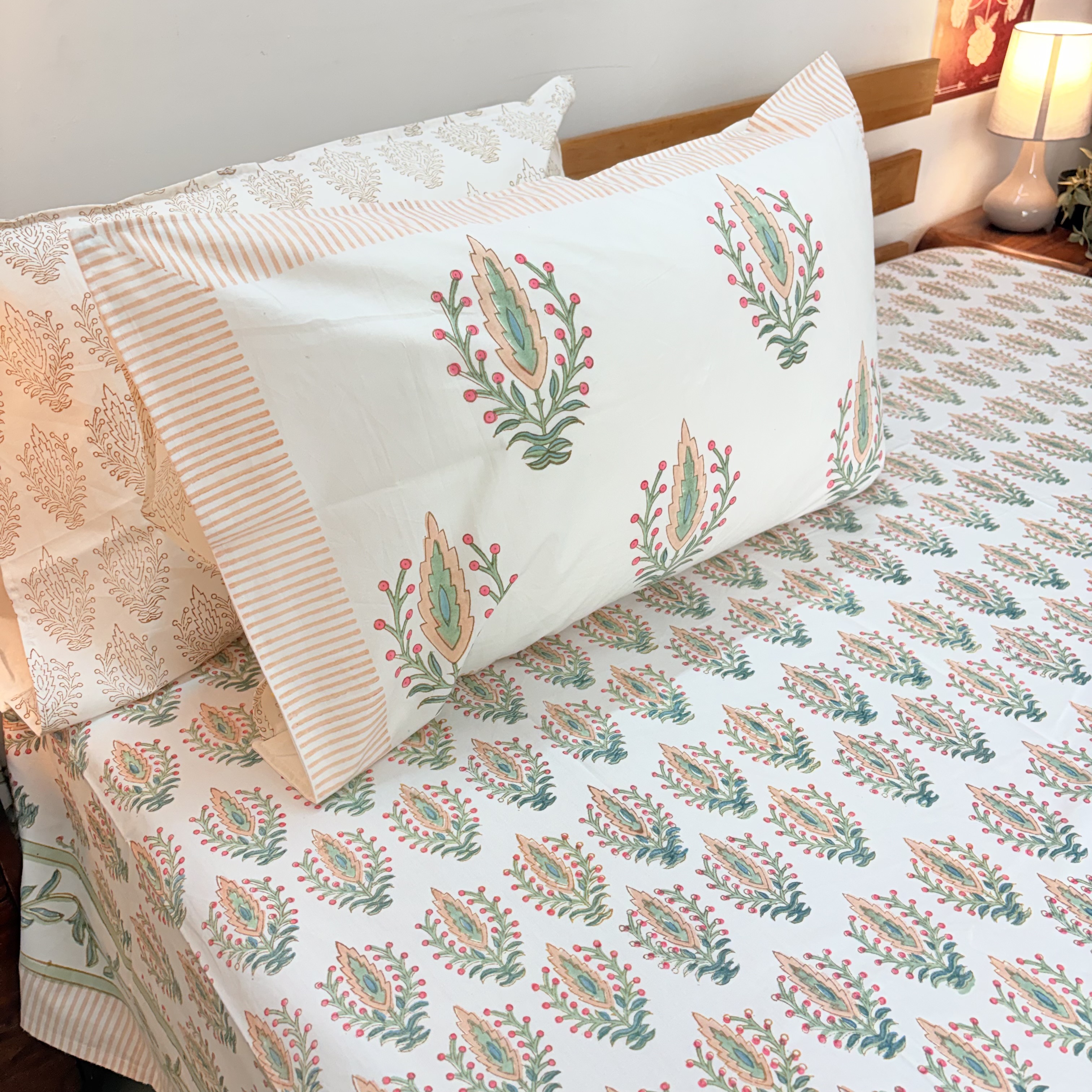Percale Cotton Handblock Floral Print Cotton Bedsheet