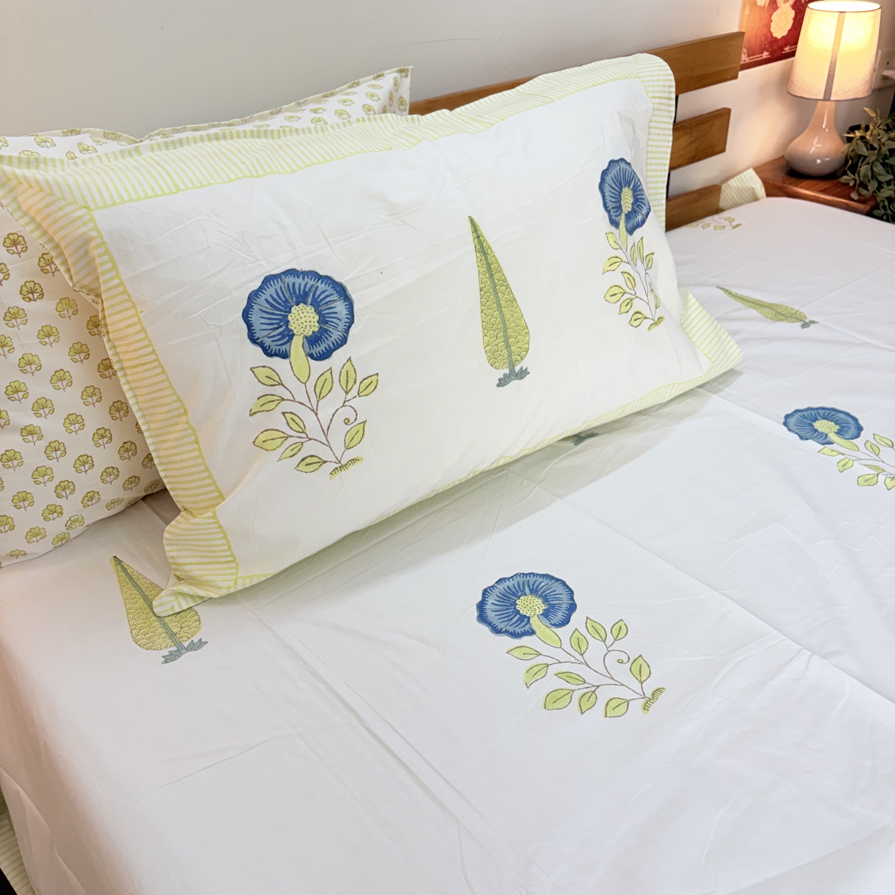 Percale Cotton Handblock Floral Bedsheet Set