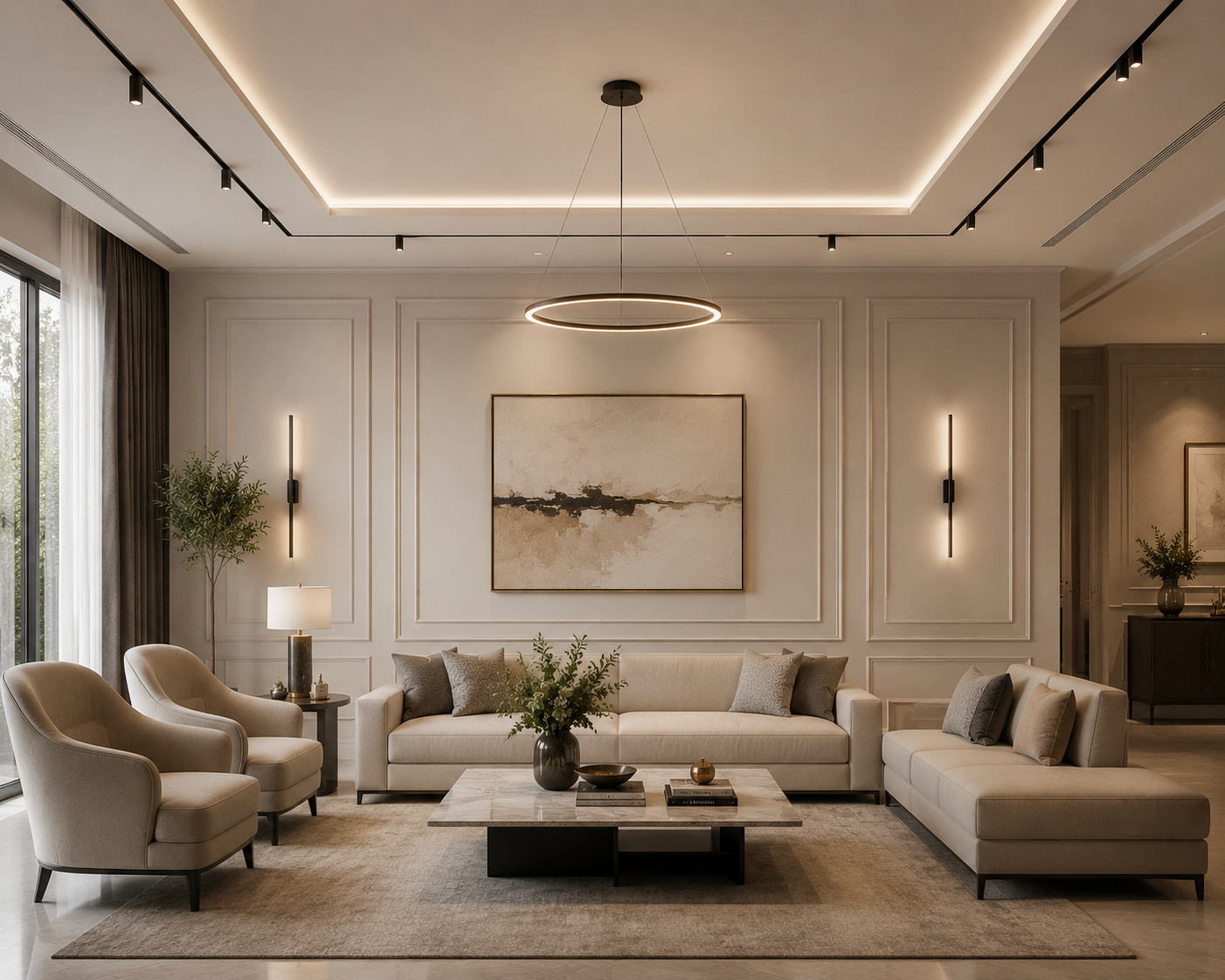 False ceiling with tracks and lights 