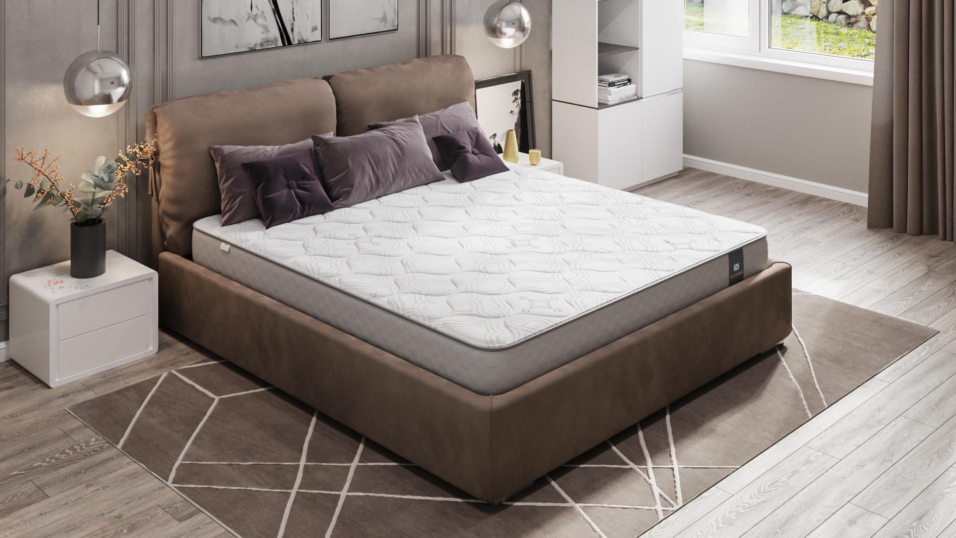 Upholtered king size bed with orthopedic mattress