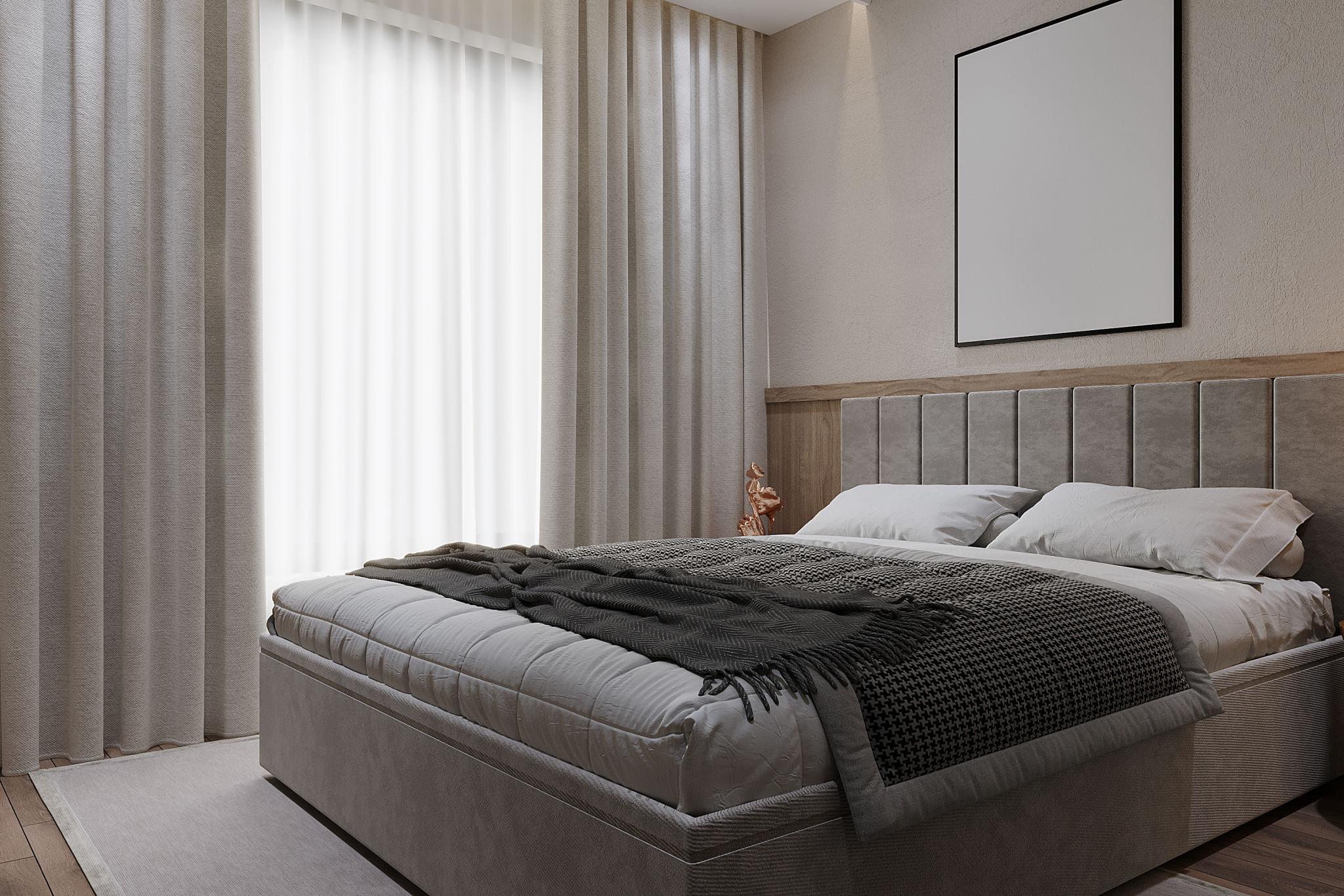 Upholstered  king size bed with orthopedic mattress