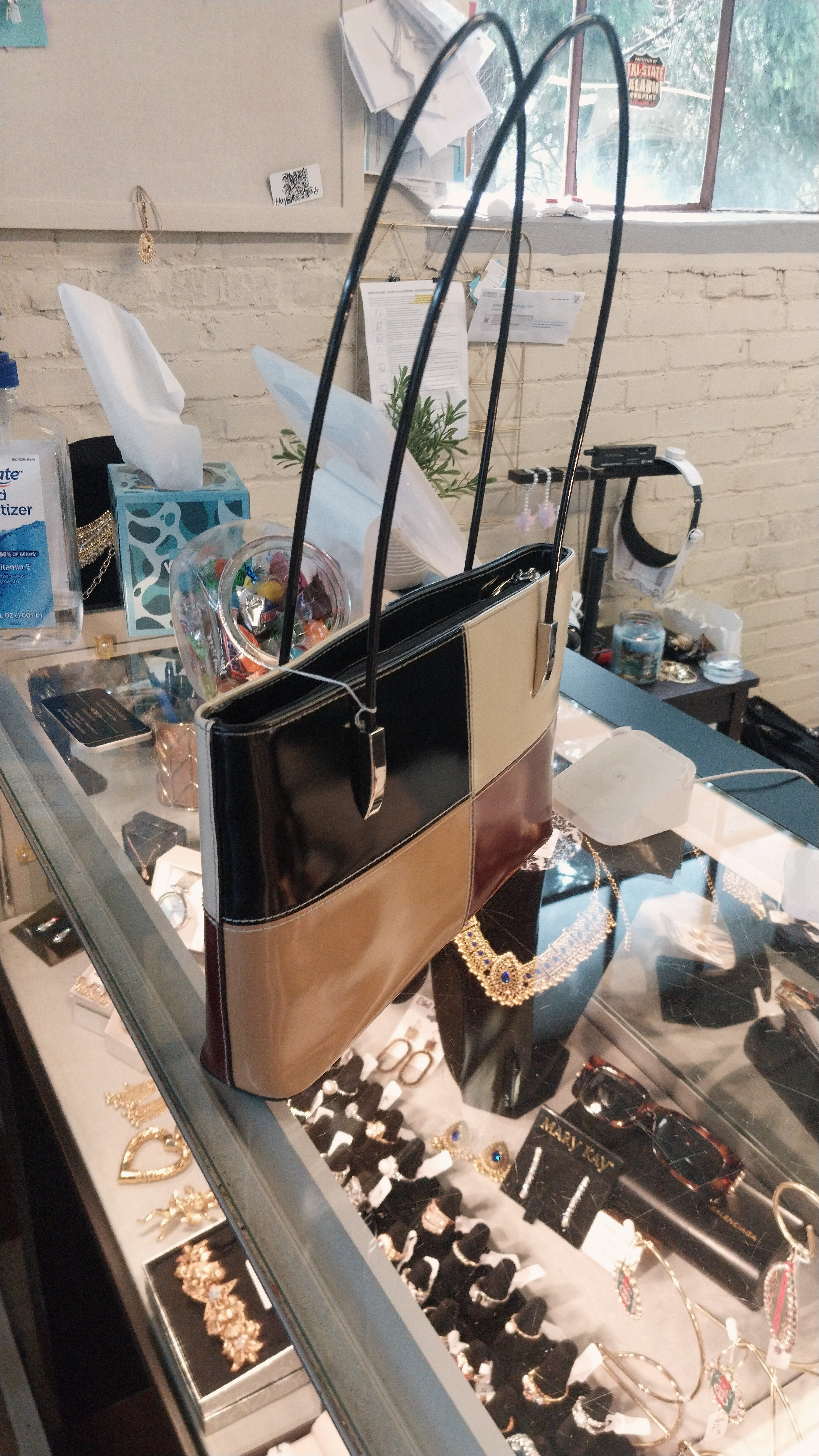 Color Block Leather Handbag
