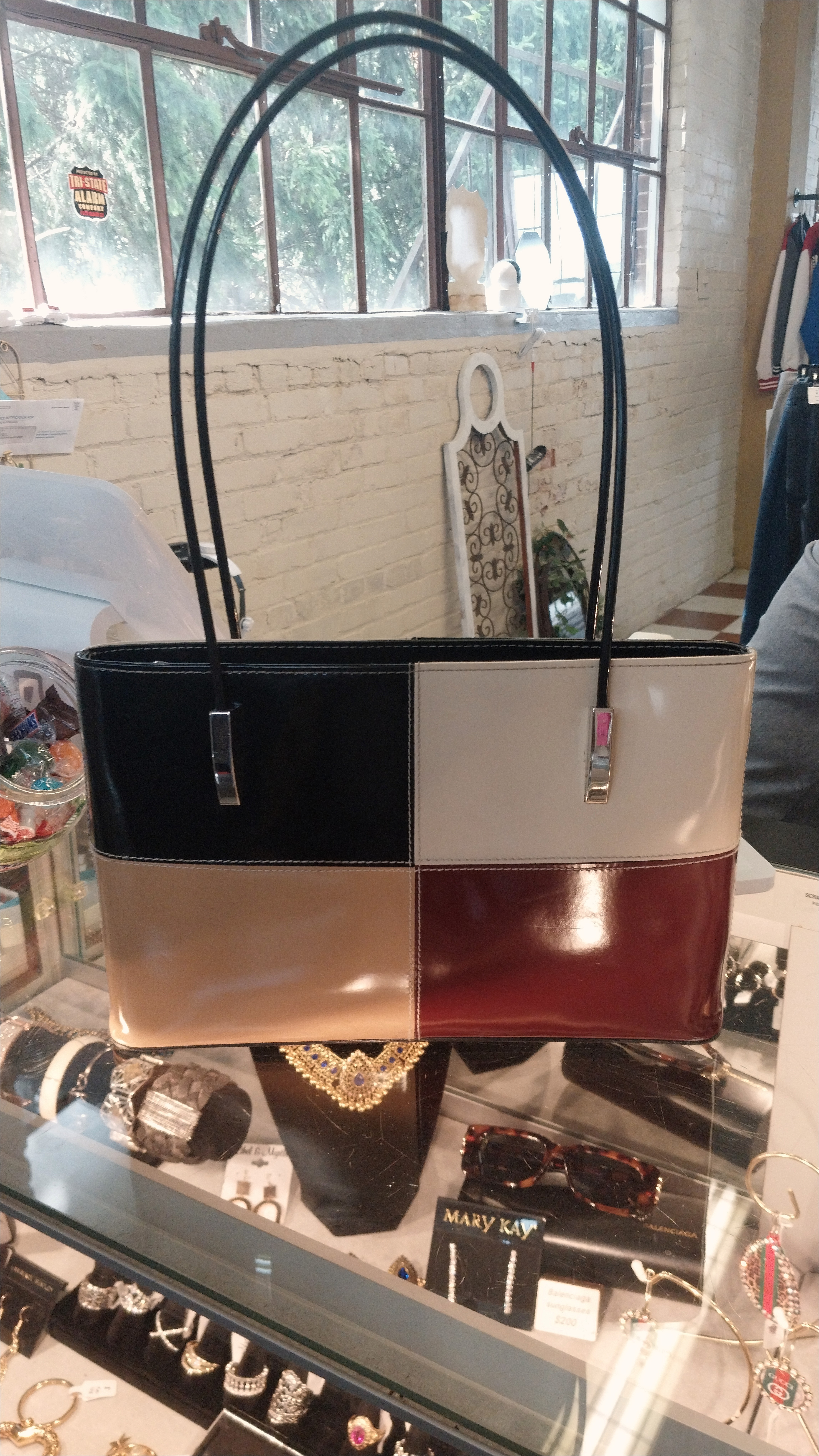 Color Block Leather Handbag