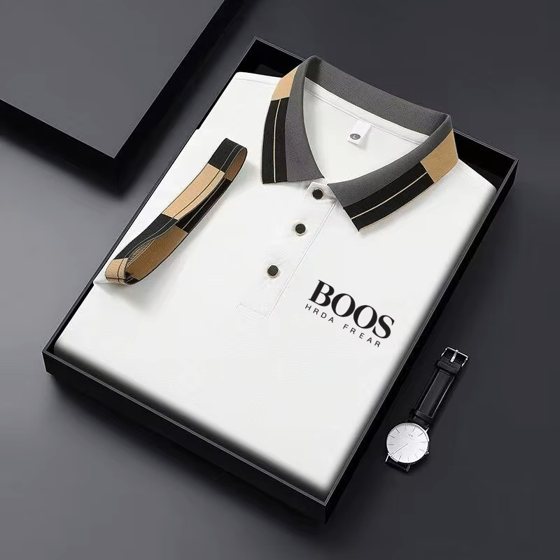 Men’s Embroidered Striped Grid Polo Shirt – Short Sleeve Business Casual Breathable Fashion Youth Style Top