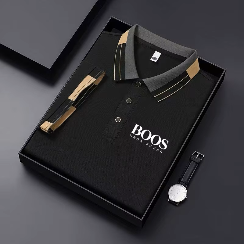 Men’s Embroidered Striped Grid Polo Shirt – Short Sleeve Business Casual Breathable Fashion Youth Style Top