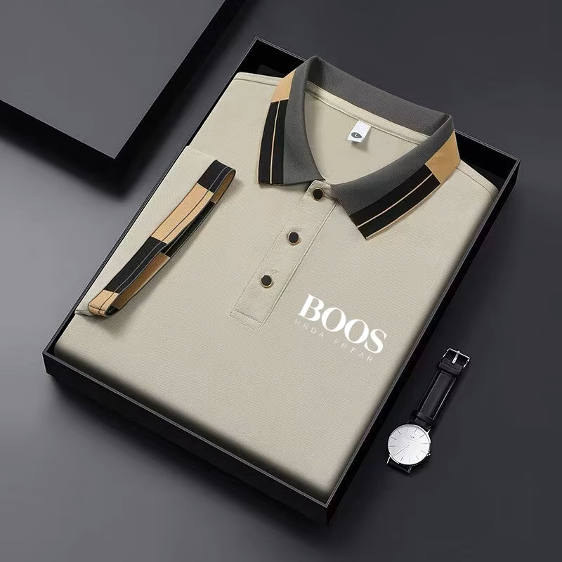 Men’s Embroidered Striped Grid Polo Shirt – Short Sleeve Business Casual Breathable Fashion Youth Style Top