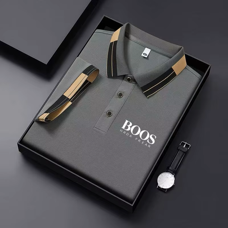Men’s Embroidered Striped Grid Polo Shirt – Short Sleeve Business Casual Breathable Fashion Youth Style Top