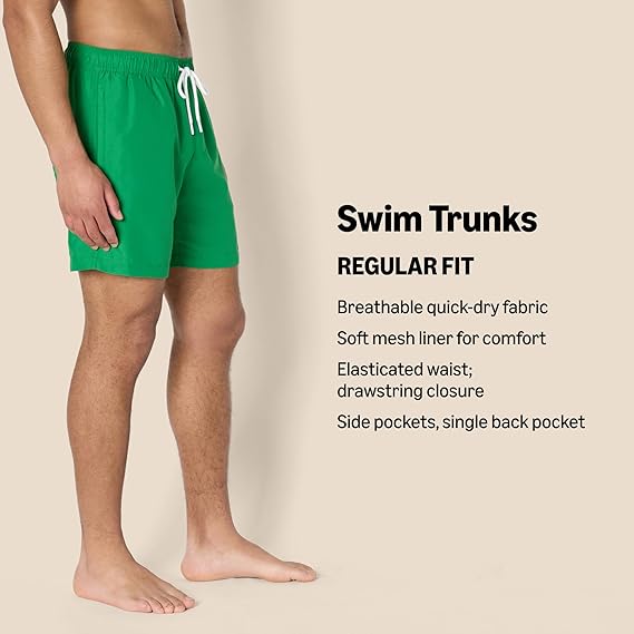 Amazon Essentials Men's Swim Trunks with Mesh Lining, Pockets, Drawstring Closure