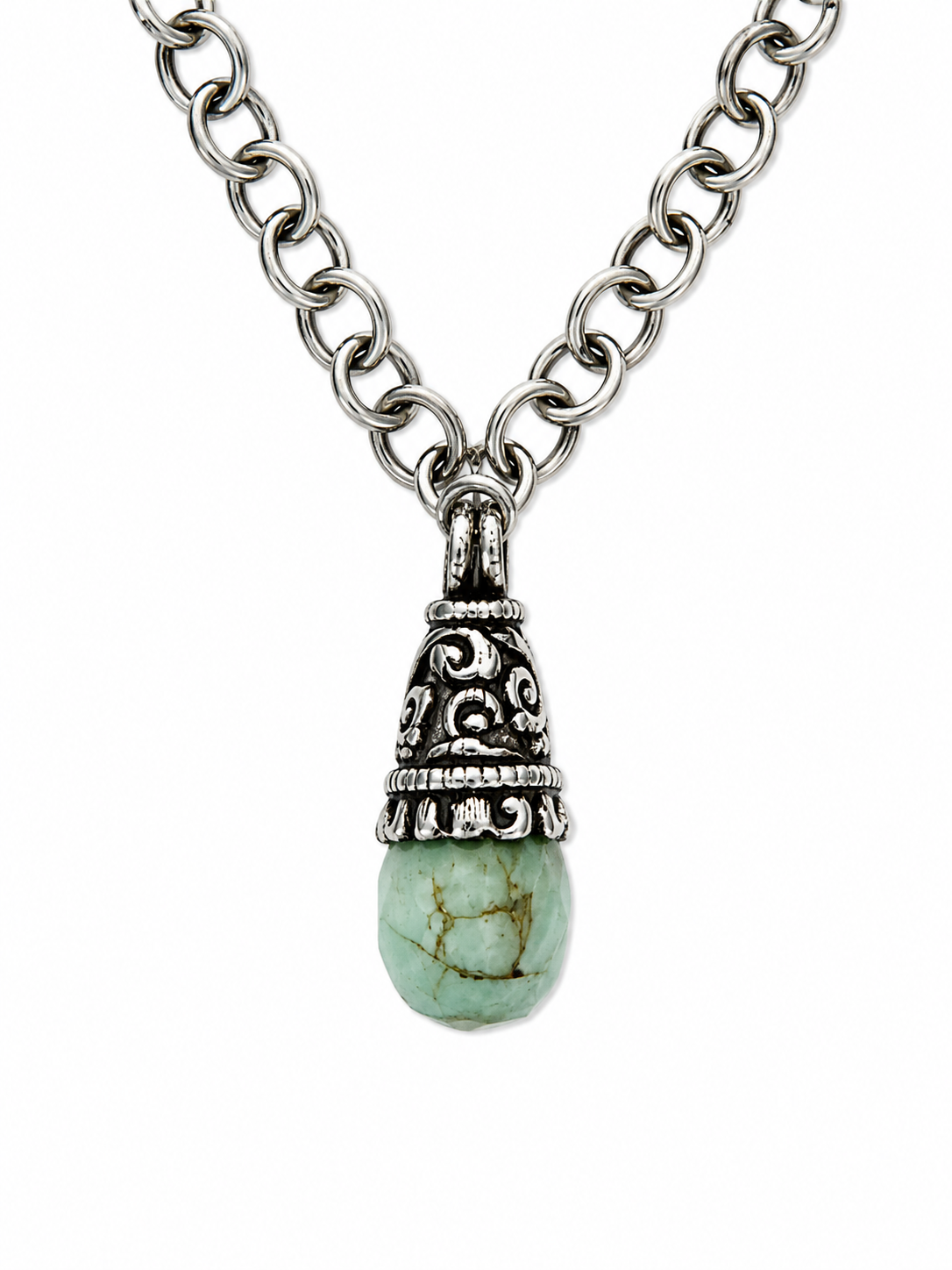 Tibetan Silver/Amazonite Amulet Necklace w/Hand Forged Sterling Silver Chain