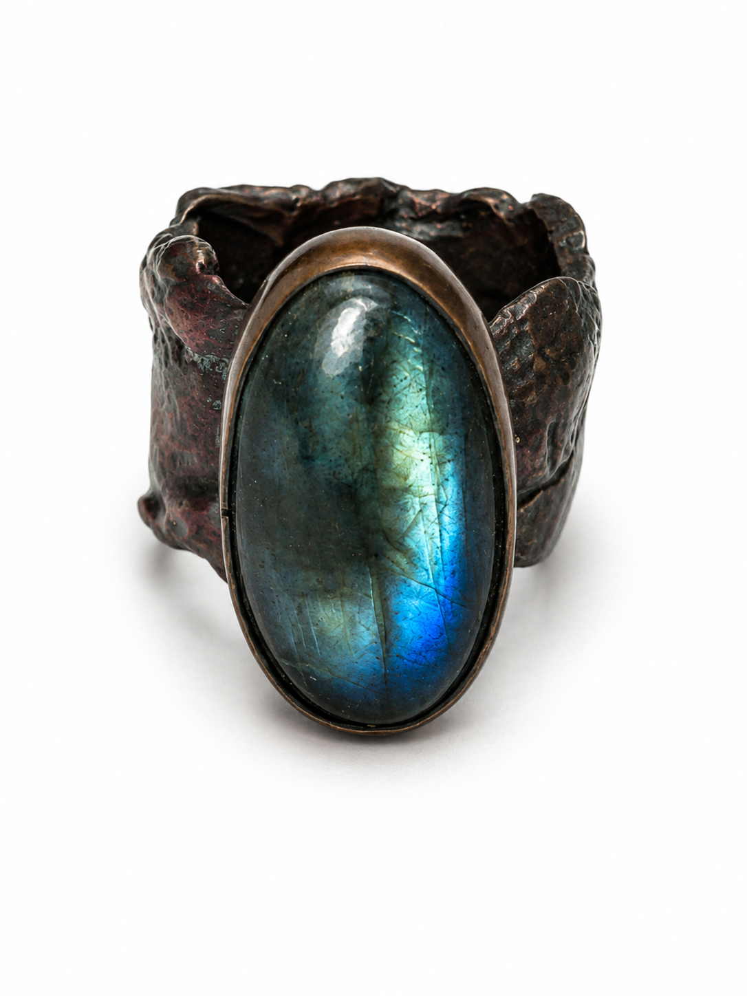Chunky Copper Ring w/ Labradorite Gemstone~Size 8.5