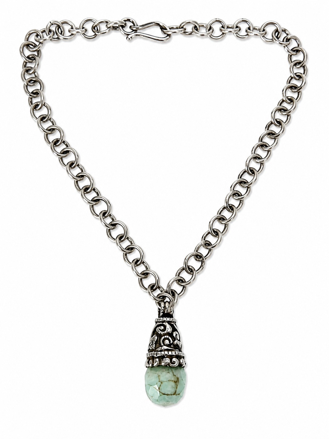 Tibetan Silver/Amazonite Amulet Necklace w/Hand Forged Sterling Silver Chain