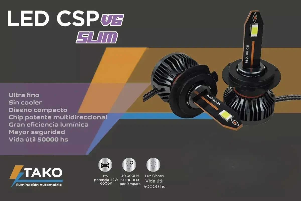 KIT LED CSP V6 SIMPLE CHIP CSP 40.000LM SIMPLES H1 H7 H11