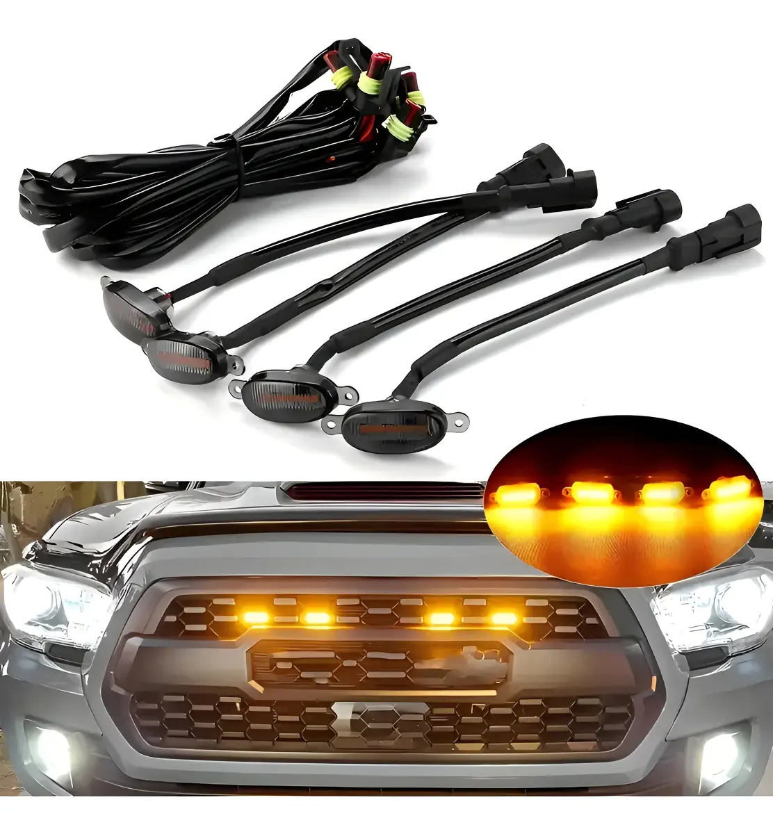 Luces Led Parrilla Universales Ford Raptor Ram Hilux Ranger Fume AMBAR  X4 01357