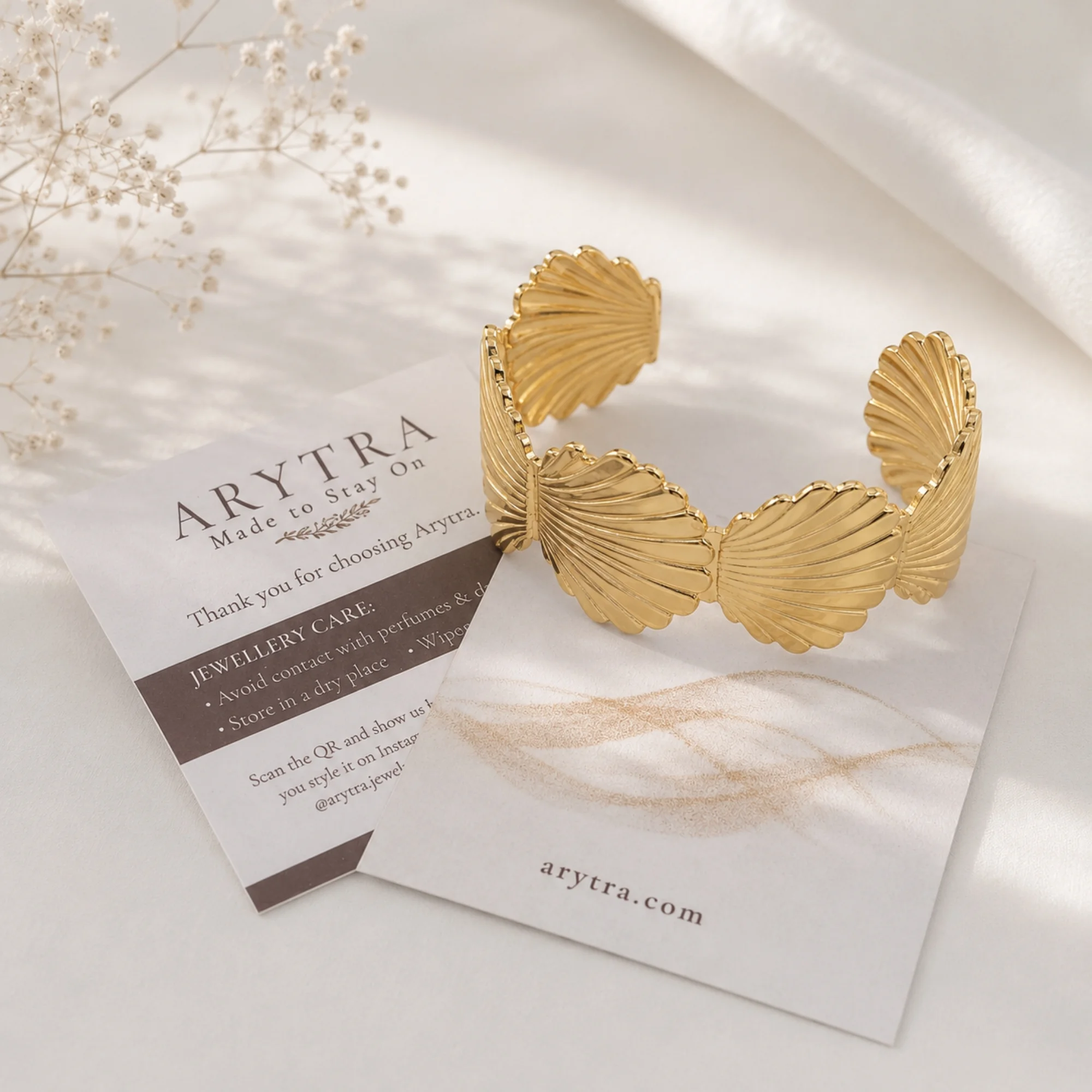 Gold Tone Shell Cuff Bracelet