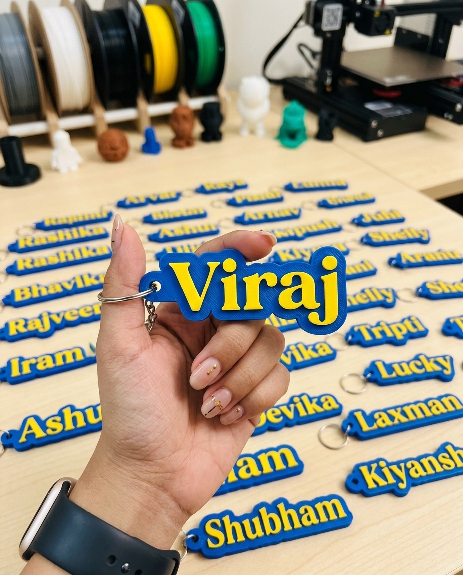 Name Key Chain - Yellow Text on Blue Base