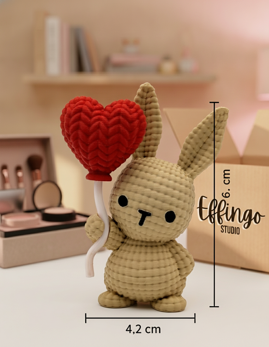 Knitted Valentine Bunny with Heart Balloon