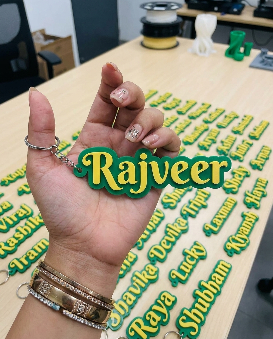 Name Key Chain - Yellow Text on Green Base