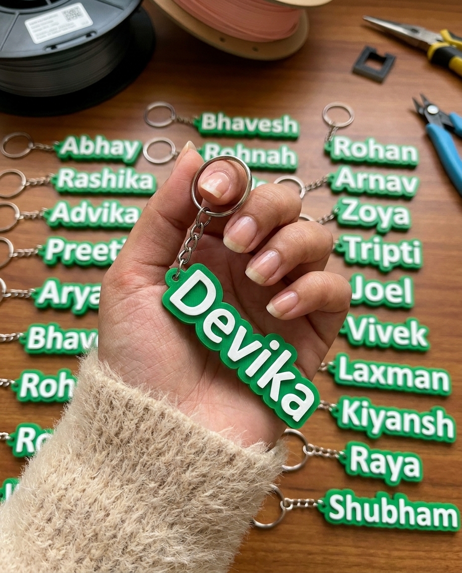 Name Key Chain - White Text on Green Base