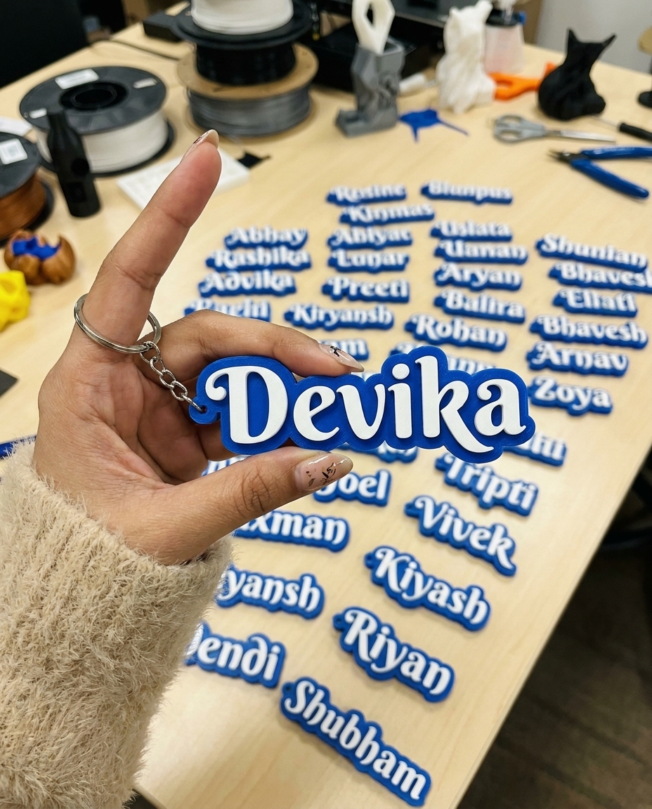 Name Key Chain - White Text on Blue Base