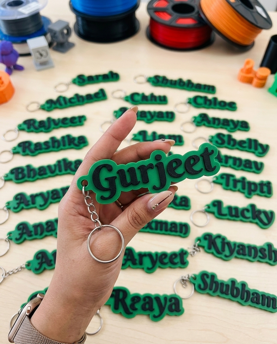 Name Key Chain - Black Text on Green Base