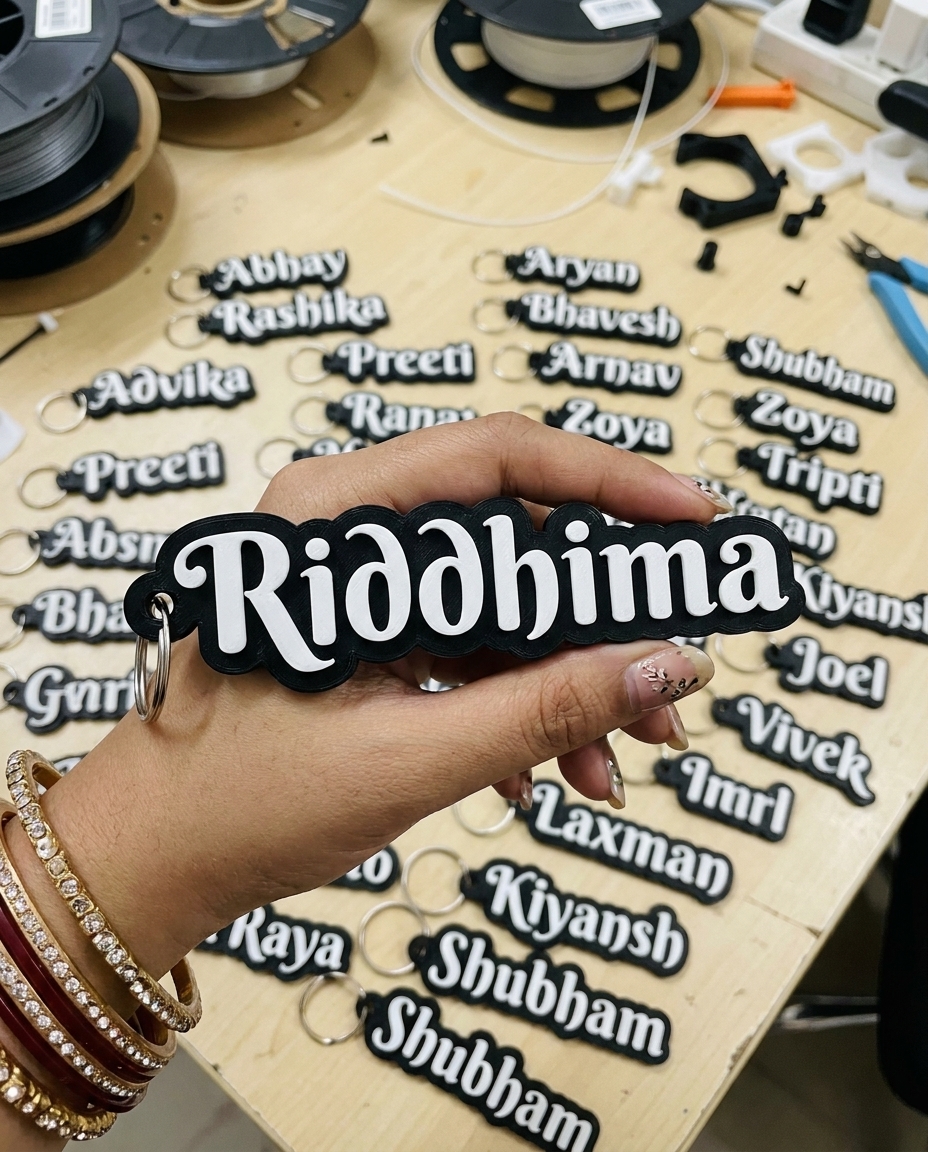 Name Key Chain - White Text on Black Base