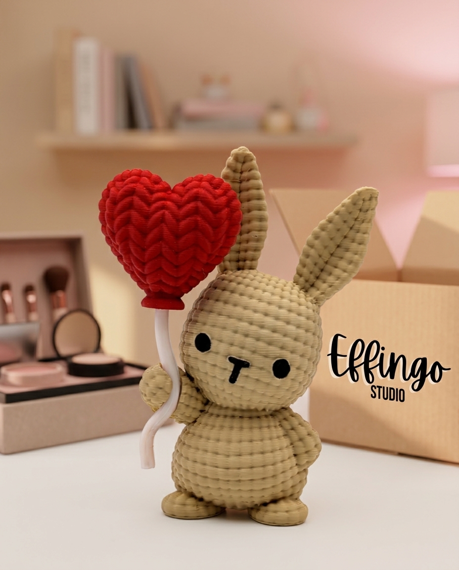 Knitted Valentine Bunny with Heart Balloon