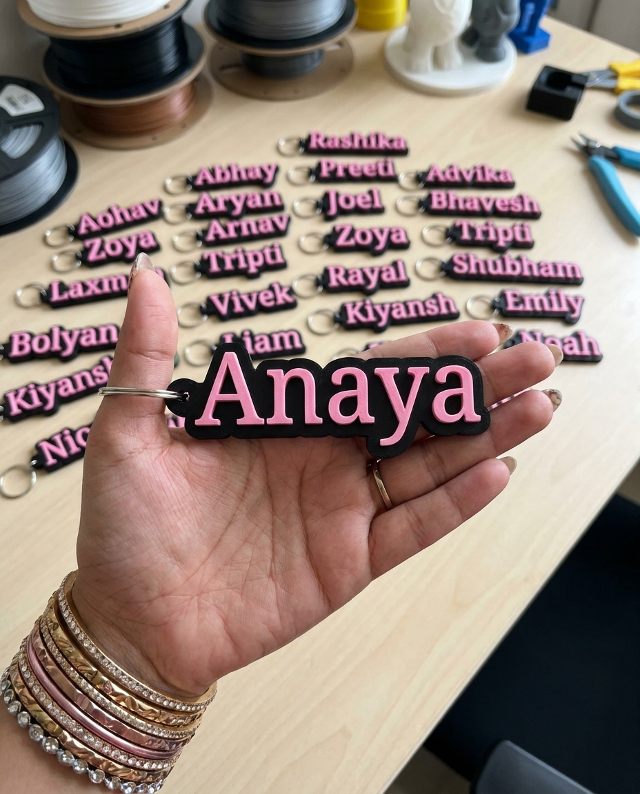 Name Key Chain - Pink Text on Black Base