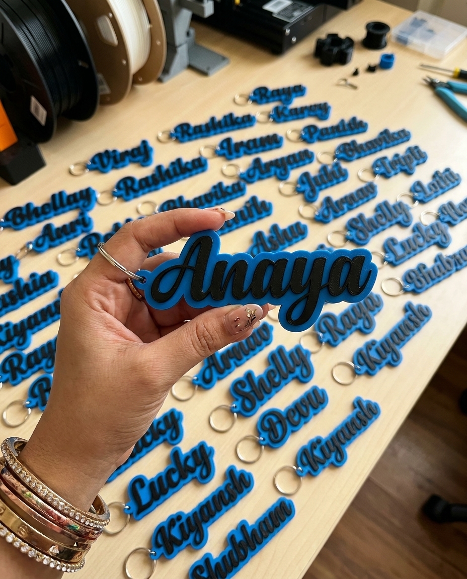 Name Key Chain - Black Text on Blue Base