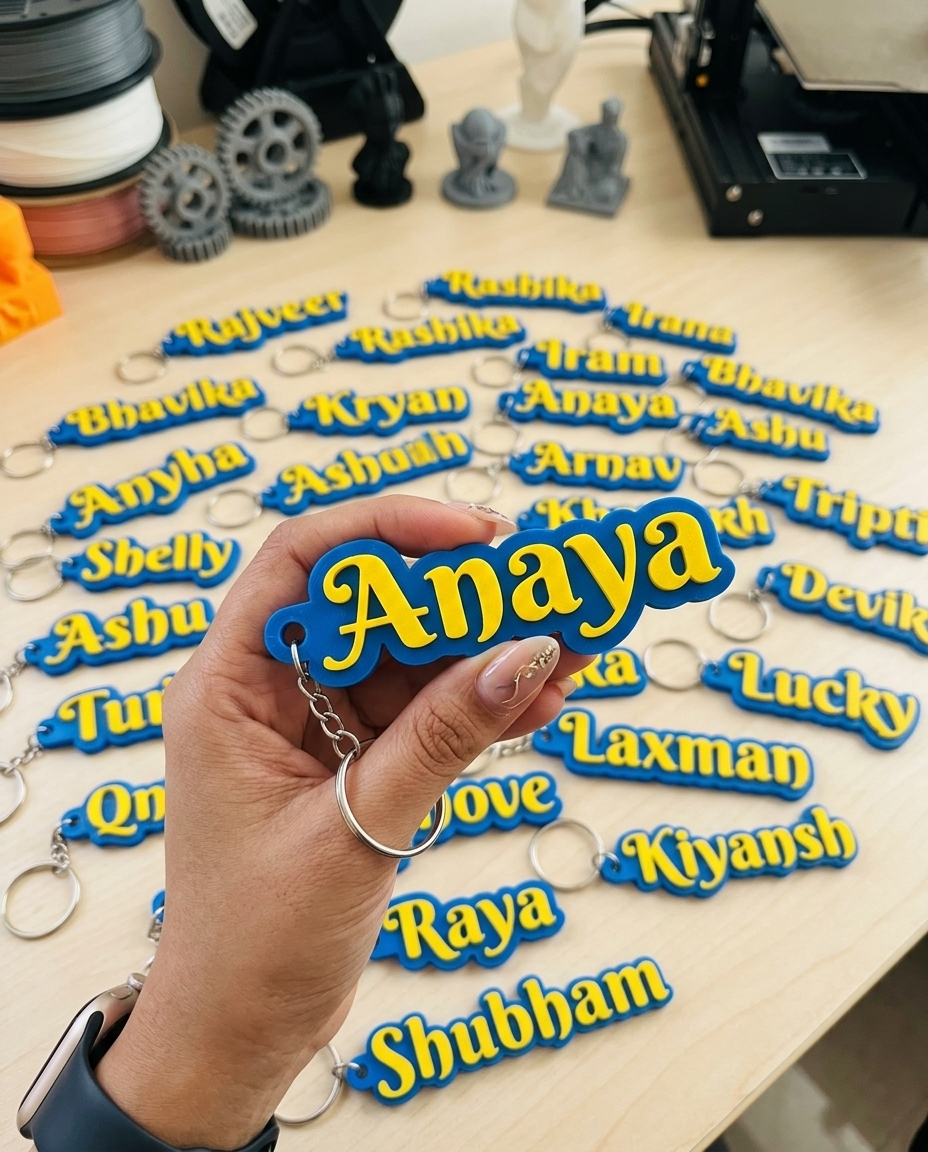 Name Key Chain - Yellow Text on Blue Base