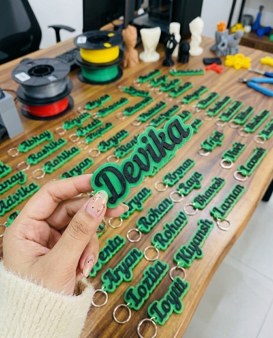 Name Key Chain - Black Text on Green Base