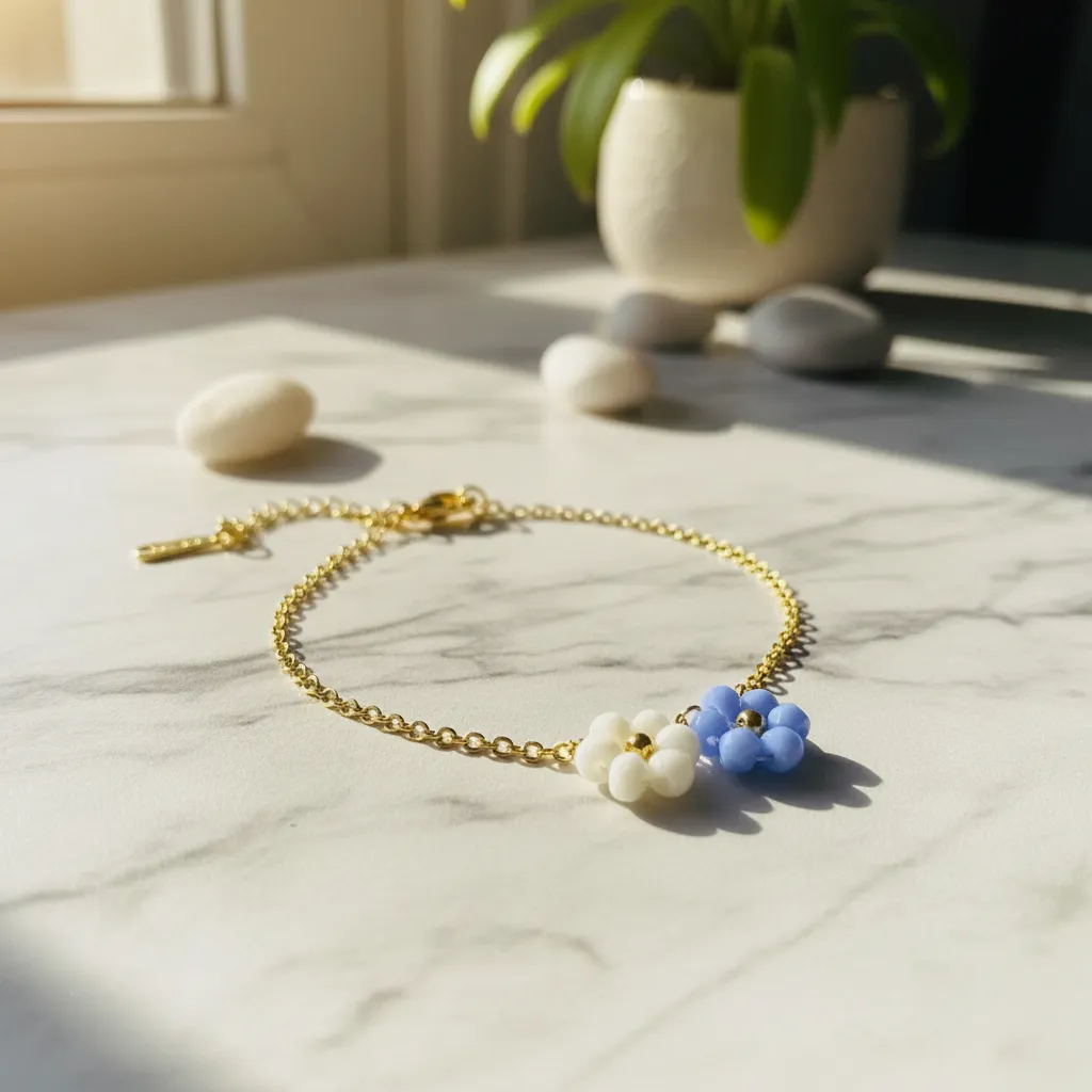 Pulsera Destello Celeste Acero Dorado | Marisbracelets ✨