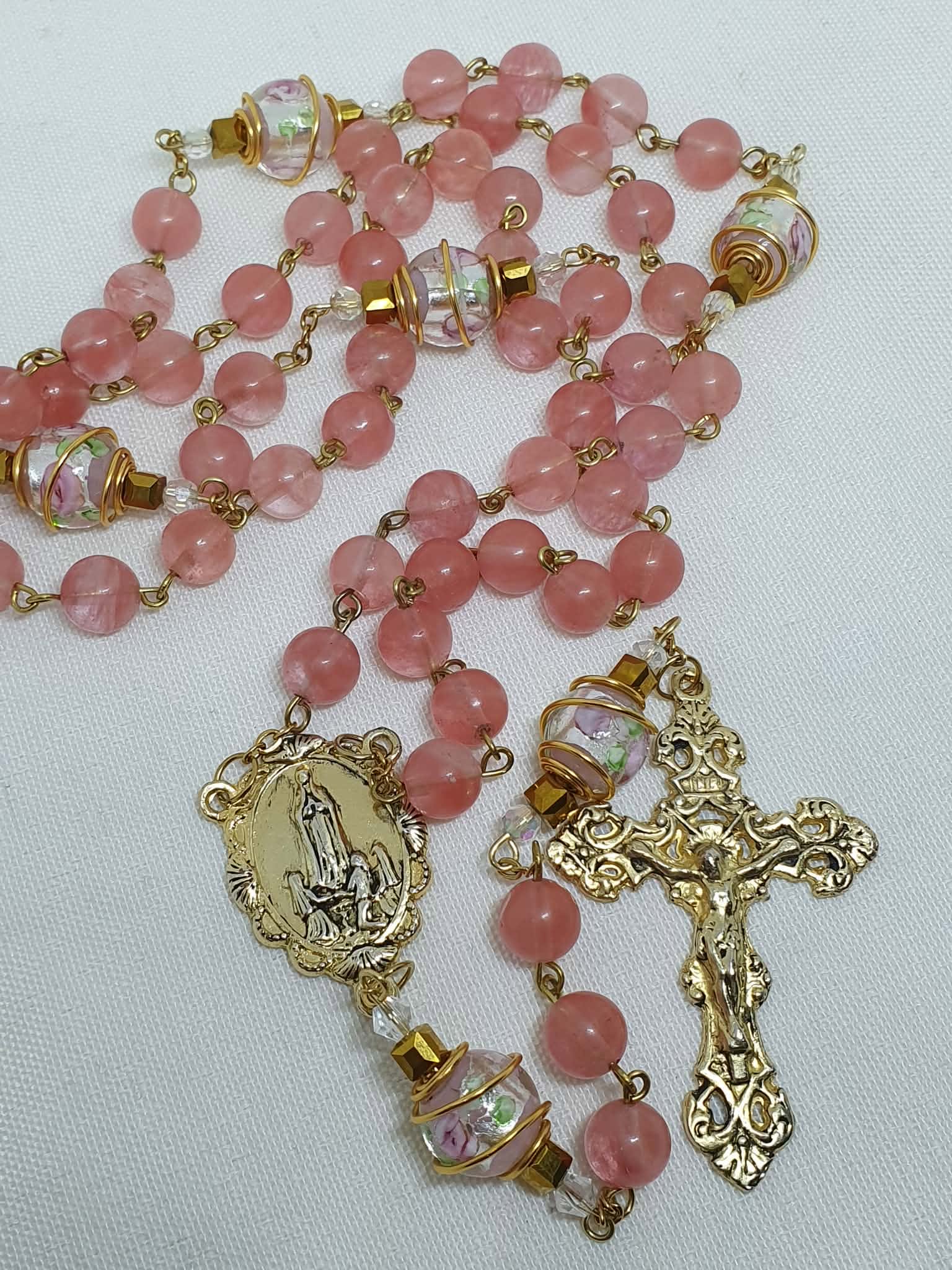 Cherry Quartz Spring Bloom Rosary - Our Lady of Fatima