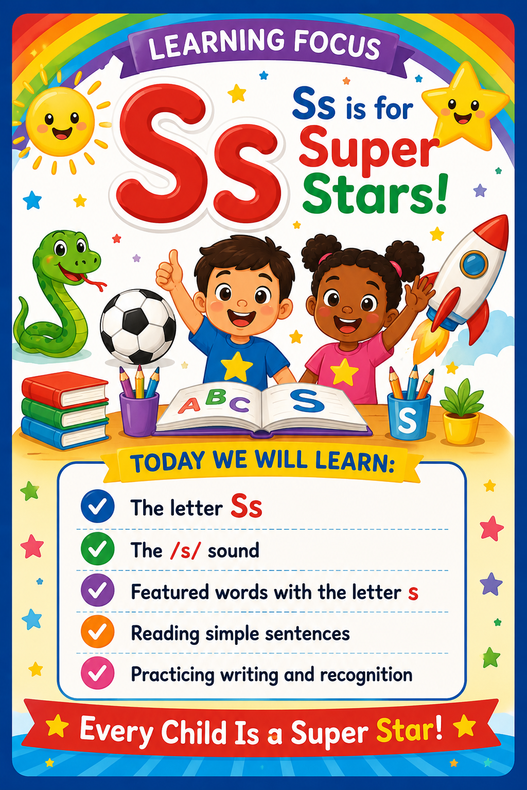 Super Stars Alphabet Learning Poster