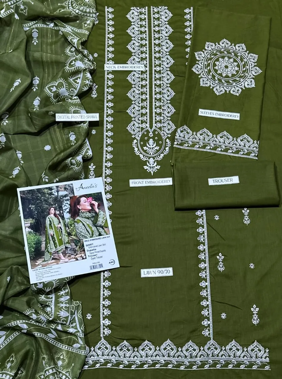 Elegant Green Embroidered Lawn Suit