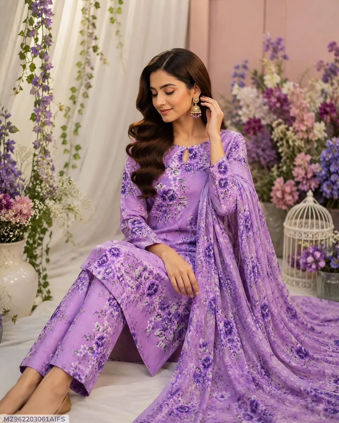 Lavender Floral Lawn Suit