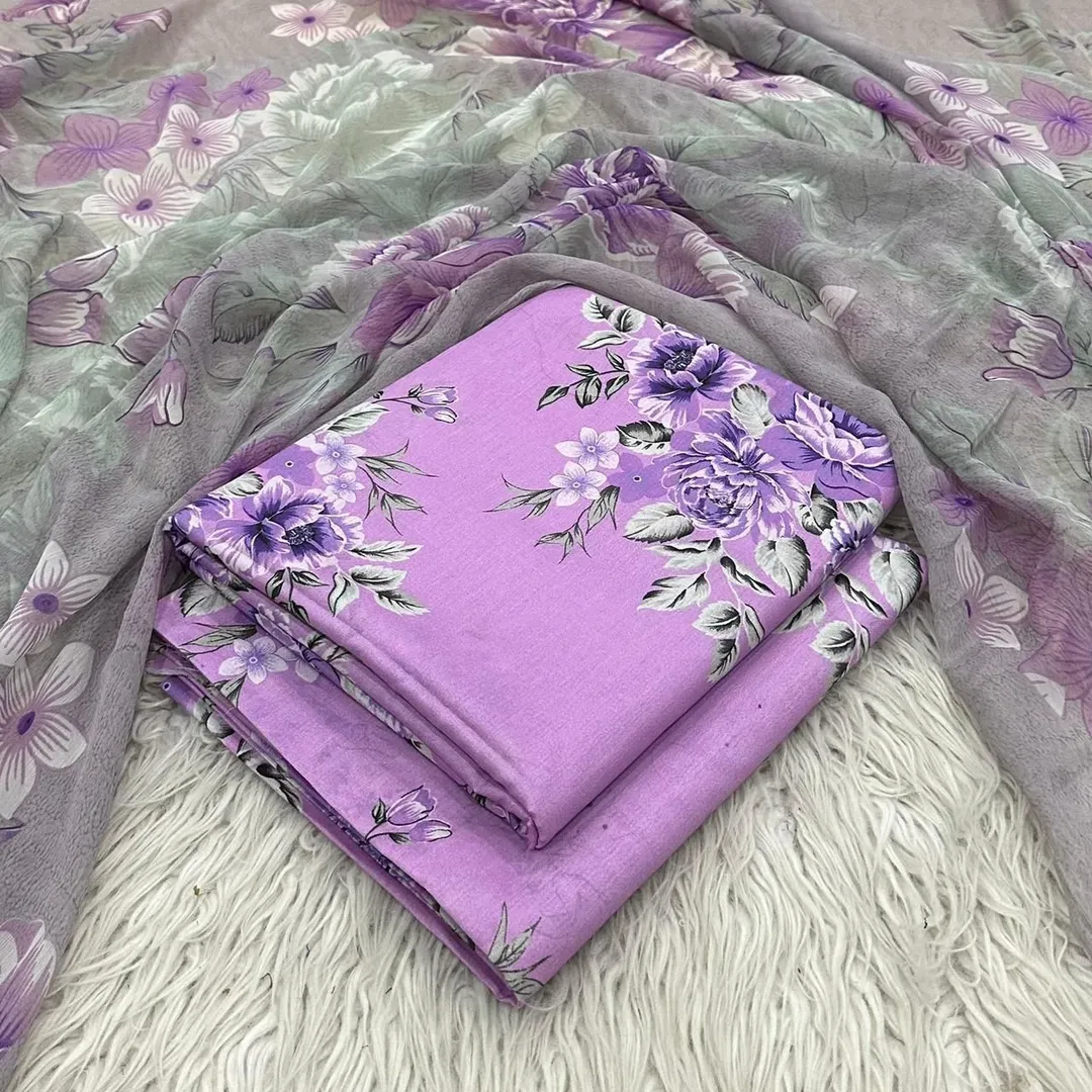 Lavender Floral Lawn Suit