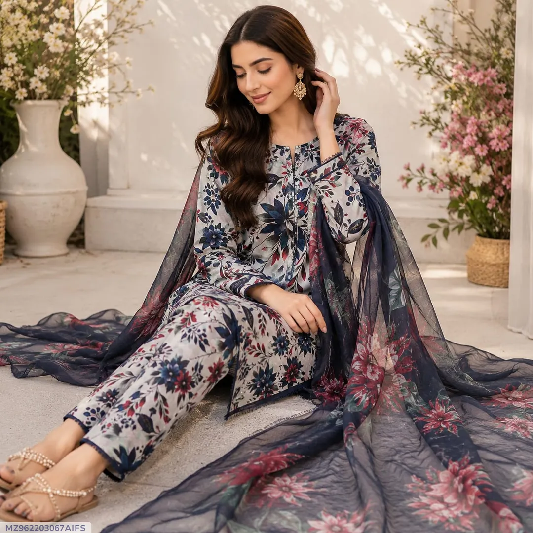Floral Lawn Suit with Dupatta