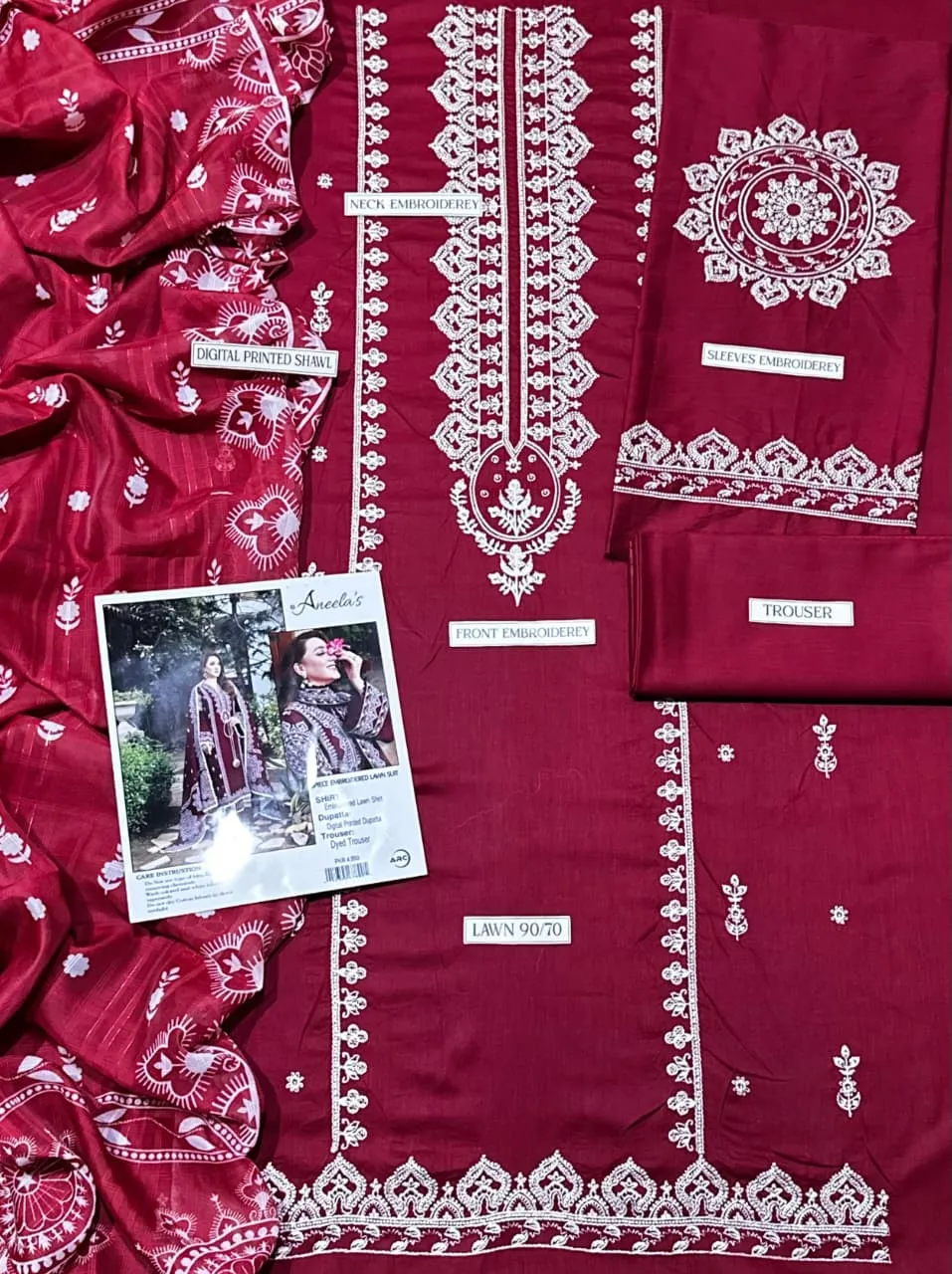 Maroon Embroidered Lawn Suit